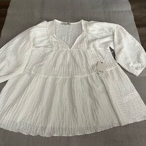 [M]Dex Women's White Textured Babydoll Tassels Mid Sleeve Top Polyester